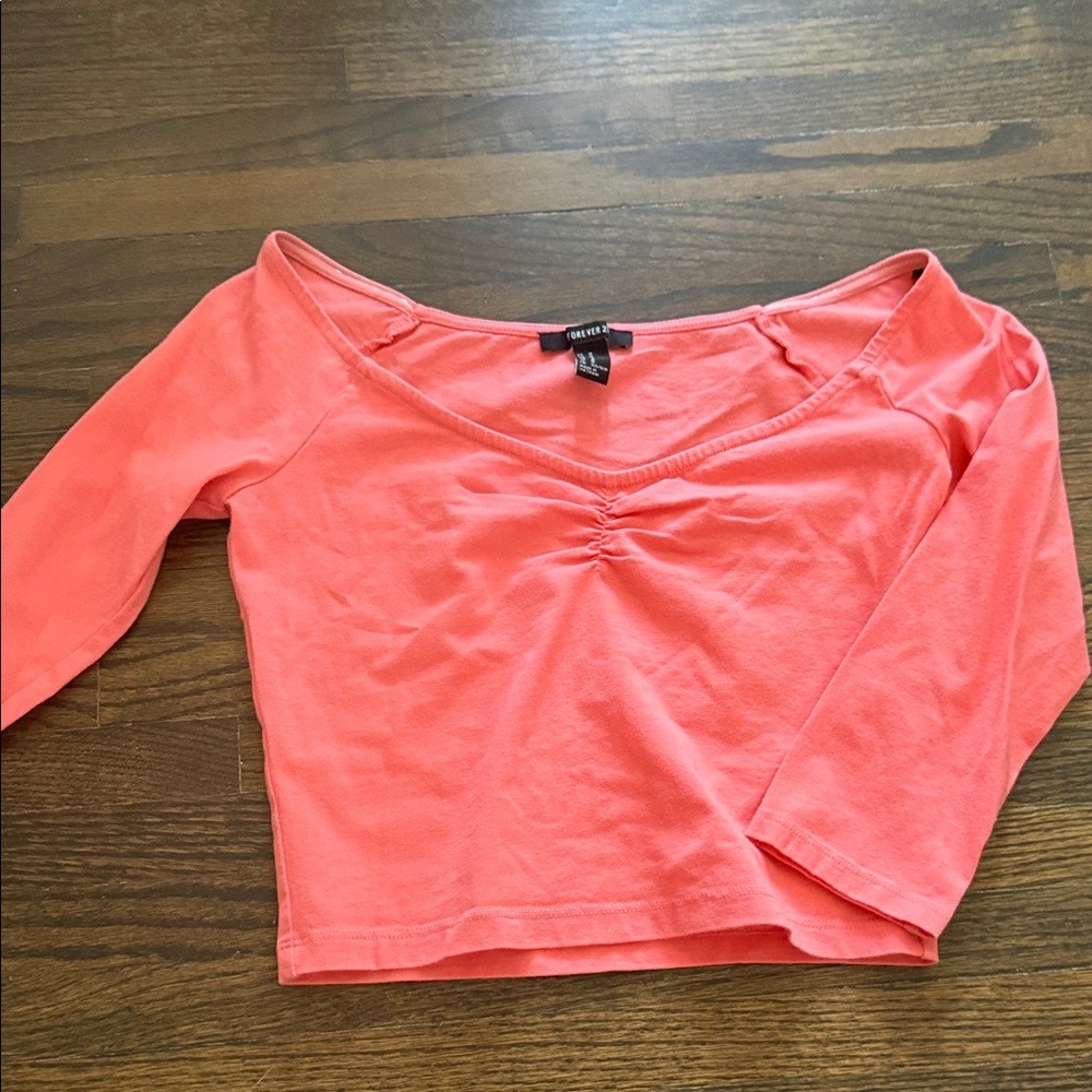 Forever 21 Coral Ruched Crop Top